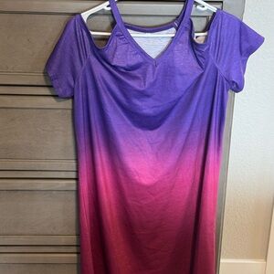 Purple and Pink Ombre Cold Shoulder Dress